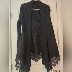 Signature 1 Studio Black Lace Trim Sweater Fairy Hem Super Stretchy Size 2X Goth